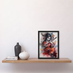 Artery8 Wall Art Print Woman Playing Classical Indian Folk Music Watercolour Artwork Ragini Musician Portrait Art Framed in Grey - Size: A4 - thumbnail 4