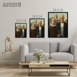 "Artery8 American Gothic Farmers Portrait Grant Wood Framed Canvas Wall Art - Size: W24"" x H32""" - thumbnail 4