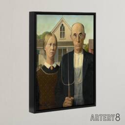 "Artery8 American Gothic Farmers Portrait Grant Wood Framed Canvas Wall Art - Size: W24"" x H32""" - thumbnail 2