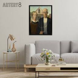 "Artery8 American Gothic Farmers Portrait Grant Wood Framed Canvas Wall Art - Size: W24"" x H32""" - thumbnail 3