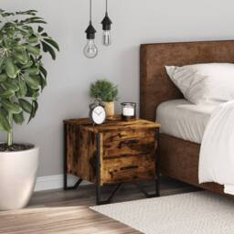 Berkfield Home Modern Bedside Cabinet Smoked Oak 40x41x40 cm Engineered Wood in Brown - Size: 40 x 41 x 40 cm - thumbnail 1