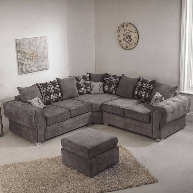 SNUG FURNITURE BIRMINGHAM LTD VERONA KENSINGTON GREY SCATTERBACK LARGE CORNER SOFA / WITH FREE FOOTSTOOL