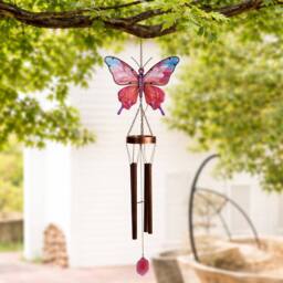 Country Living Butterfly Solar Windchime in Pink