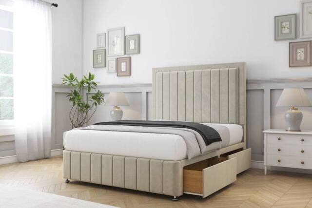 "Comfort Beds Arizona Plush Divan Base 2 Drawers - 54"" Headboard-Footboard in Cream - Size: Small Double" - image 1
