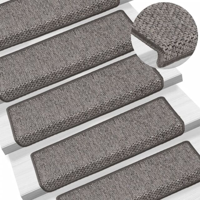 Berkfield Home Stair Mats Self-adhesive Sisal-Look 15 pcs 65x21x4 cm Grey & Beige - Size: Medium - image 1