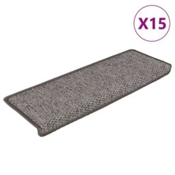 Berkfield Home Stair Mats Self-adhesive Sisal-Look 15 pcs 65x21x4 cm Grey & Beige - Size: Medium - thumbnail 2