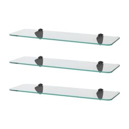 Harbour Housewares 3x Rounded Floating Glass Shelves - 50cm Bathroom Storage Display Unit in Black