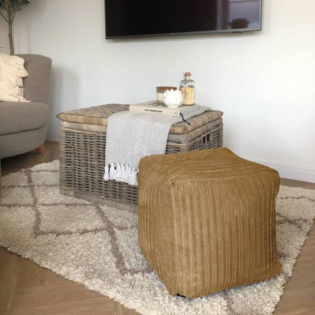 rucomfy Beanbags rucomfy Indoor Jumbo Cord Bean Bag Footstool - Cube Pouffe in Light Brown - image 1