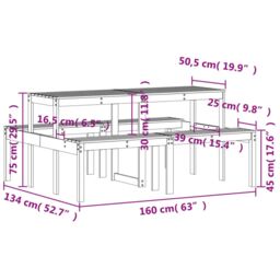 Berkfield Home Picnic Table White 160x134x75 cm Solid Wood Pine - Size: 160 x 134 x 75 cm - thumbnail 9