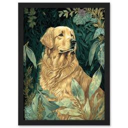 Artery8 Golden Retriever Dog in Nature Modern Watercolour Illustration Artwork Framed Wall Art Print A4 in Black - thumbnail 1