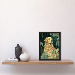 Artery8 Golden Retriever Dog in Nature Modern Watercolour Illustration Artwork Framed Wall Art Print A4 in Black - thumbnail 2