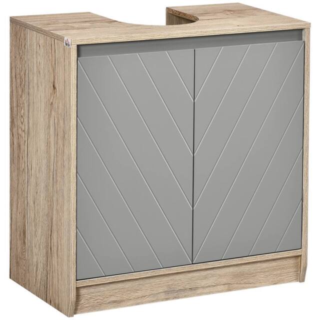 HOMCOM Under Sink Storage Cabinet Adjustable Shelf 2 Doors Retro Cabinet in Grey - image 1