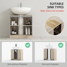 HOMCOM Under Sink Storage Cabinet Adjustable Shelf 2 Doors Retro Cabinet in Grey - thumbnail 4