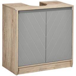 HOMCOM Under Sink Storage Cabinet Adjustable Shelf 2 Doors Retro Cabinet in Grey