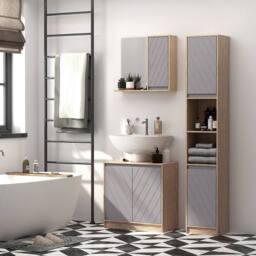 HOMCOM Under Sink Storage Cabinet Adjustable Shelf 2 Doors Retro Cabinet in Grey - thumbnail 2