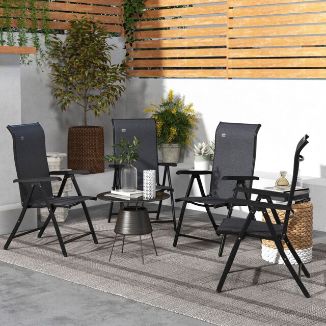 OUTSUNNY 4 PCs Outdoor Rattan Folding Chair Set with 7 Levels Adjustable Backrest Grey - Size: 4 Pack - image 1