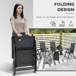 OUTSUNNY 4 PCs Outdoor Rattan Folding Chair Set with 7 Levels Adjustable Backrest Grey - Size: 4 Pack - thumbnail 4