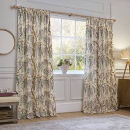 Voyage Maison Mariposa Fully Lined 100% Cotton Pencil Pleat Curtain Pair - Size: 117 cm width x 183 cm drop - thumbnail 2