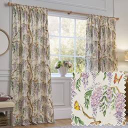 Voyage Maison Mariposa Fully Lined 100% Cotton Pencil Pleat Curtain Pair - Size: 117 cm width x 183 cm drop - thumbnail 1