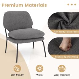 Gymax Teddy Fleece Accent Chair Upholstered Leisure Chair With Thick Cushion in Grey - thumbnail 5