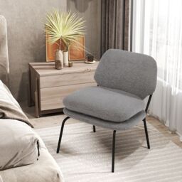 Gymax Teddy Fleece Accent Chair Upholstered Leisure Chair With Thick Cushion in Grey - thumbnail 6