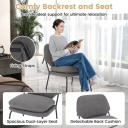 Gymax Teddy Fleece Accent Chair Upholstered Leisure Chair With Thick Cushion in Grey - thumbnail 2