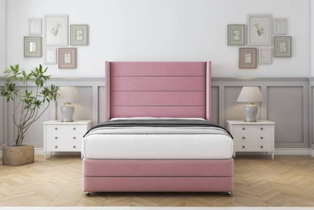 "Comfort Beds Milano Plush Divan Set No Drawers-54"" Wingback-Footboard in Pink - Size: Super King" - image 1