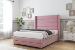 "Comfort Beds Milano Plush Divan Set No Drawers-54"" Wingback-Footboard in Pink - Size: Super King" - thumbnail 2