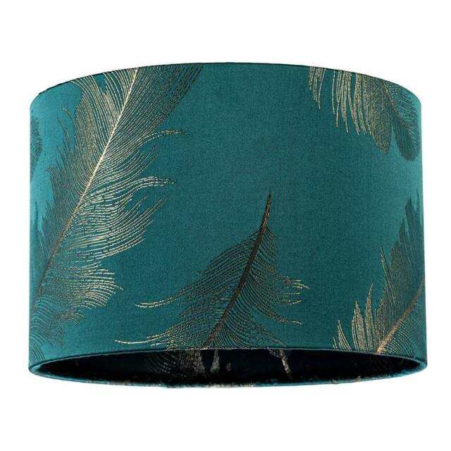 Happy Homewares Dark Emerald Green Cotton Jacquard Shade with Gold Foil Fern Design - Size: 12 inches - image 1