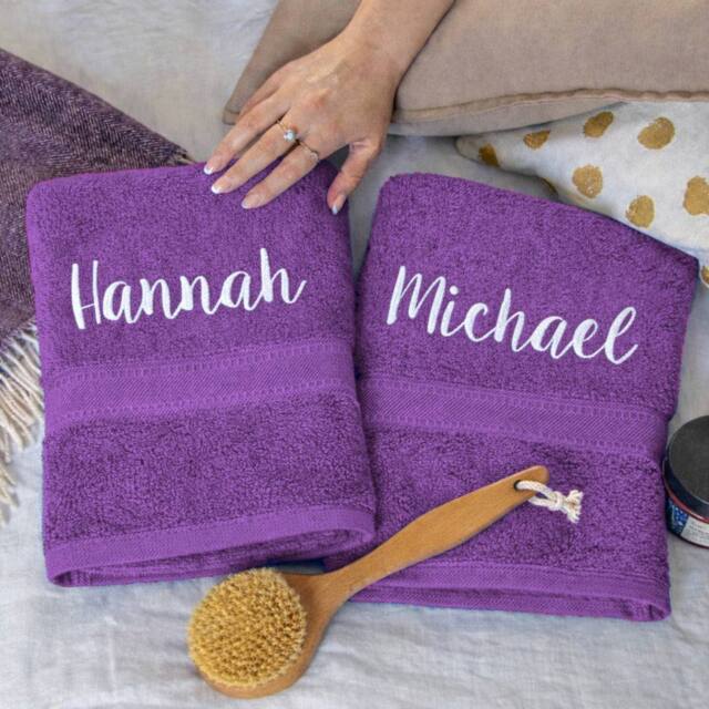 Duncan Stewart Personalised Bath Towel Set For Couples in Purple - image 1
