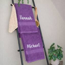 Duncan Stewart Personalised Bath Towel Set For Couples in Purple - thumbnail 2