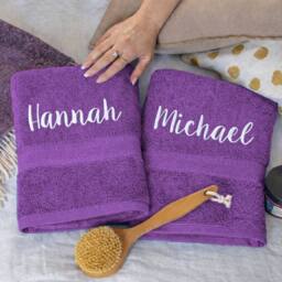 Duncan Stewart Personalised Bath Towel Set For Couples in Purple - thumbnail 1
