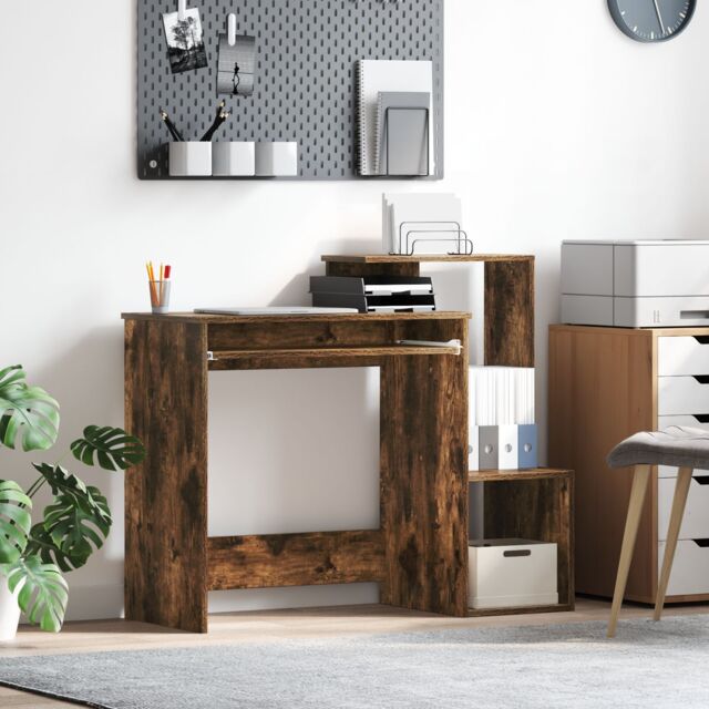 Berkfield Home Smoked Oak Computer Desk Smoked oak Engineered wood Standard in Brown - image 1