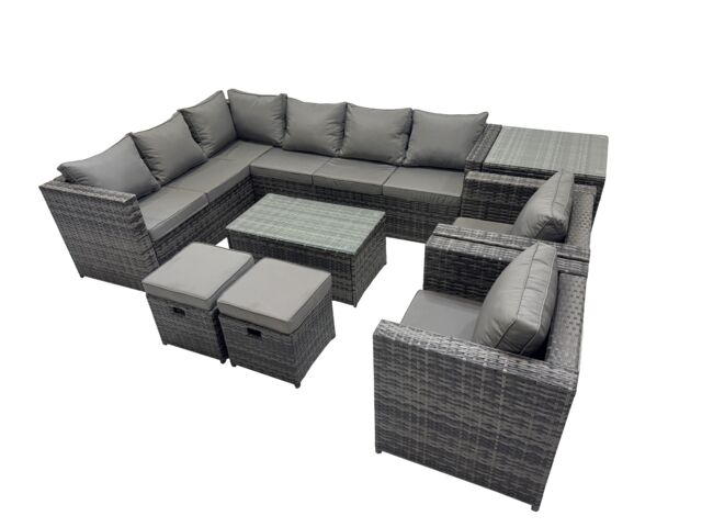 Fimous Outdoor Rattan Garden Furniture Set with 2 Chairs 2 Stools Side Table in Dark Grey - image 1