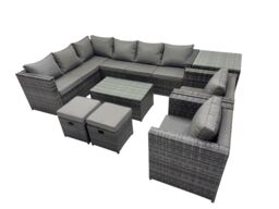 Fimous Outdoor Rattan Garden Furniture Set with 2 Chairs 2 Stools Side Table in Dark Grey - thumbnail 1