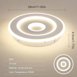 Goeco Ceiling Light LED White, 28W, Modern Round, 4500K, for Hallway Bedroom in White - thumbnail 6