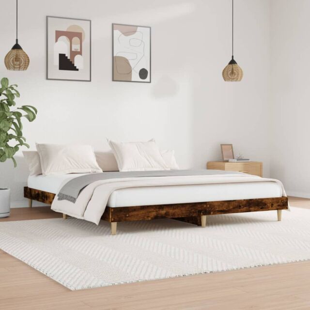 Berkfield Home Bed Frame Smoked Oak 140x200 cm Engineered Wood in Brown - image 1