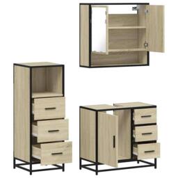Berkfield Home Durable 3 Piece Bathroom Furniture Set Sonoma Oak Engineered Wood in Light Brown - thumbnail 8