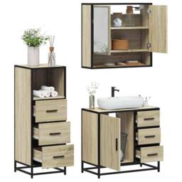 Berkfield Home Durable 3 Piece Bathroom Furniture Set Sonoma Oak Engineered Wood in Light Brown - thumbnail 2