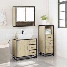 Berkfield Home Durable 3 Piece Bathroom Furniture Set Sonoma Oak Engineered Wood in Light Brown - thumbnail 4
