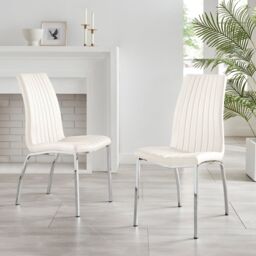 FurnitureboxUK Set of 2 Isco Deep Cushioned Soft Touch Faux Leather Dining Chairs With Silver Chrome Metal Legs in White - thumbnail 2