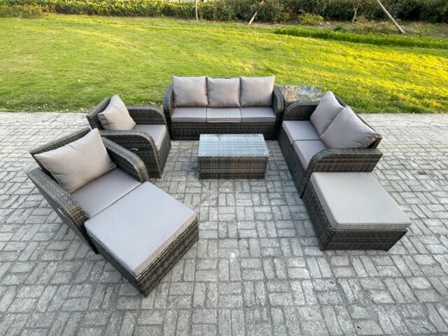 Fimous Patio Garden Furniture Sets Wicker Outdoor Rattan Furniture Sofa Sets with Rectangular Coffee Table Loveseat Sofa in Dark Grey - image 1