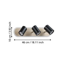 Eglo Rimbocchi Natural Wood & Steel Modern 3 Light Spotlight in Black - thumbnail 4