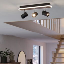 Eglo Rimbocchi Natural Wood & Steel Modern 3 Light Spotlight in Black