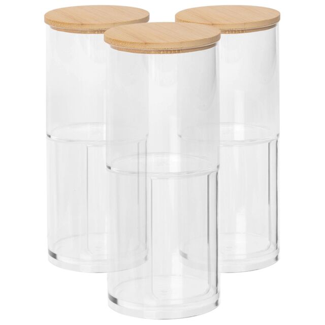 Harbour Housewares Reusable Plastic Stacking Bathroom Canisters with Bamboo Lid - Pack of 3 in Clear - image 1