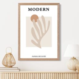 ARTZE Matisse Floral Cutout Beige & Orange Mid Century Framed Print SIZE: A2 with Oak Frame - Size: A4 - thumbnail 2