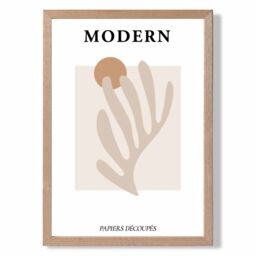 ARTZE Matisse Floral Cutout Beige & Orange Mid Century Framed Print SIZE: A2 with Oak Frame - Size: A4
