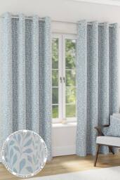Enhanced Living Sherwood' Ice Blue 100% Blackout, Thermal, Jacquard Leaf Design Pair of Eyelet Curtains - Size: 168 cm width x 229 cm drop