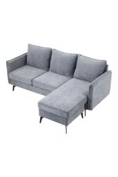 Living and Home 3-Seater Upholstered Corner Sectional Sofa in Grey - thumbnail 2