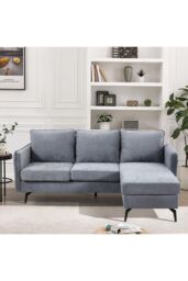 Living and Home 3-Seater Upholstered Corner Sectional Sofa in Grey - thumbnail 3